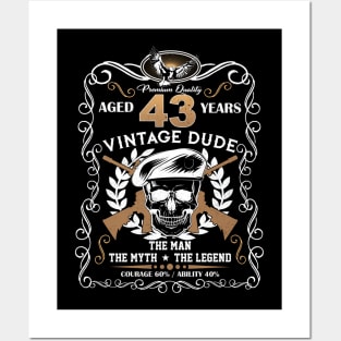 Skull Aged 43 Years Vintage 43 Dude Posters and Art